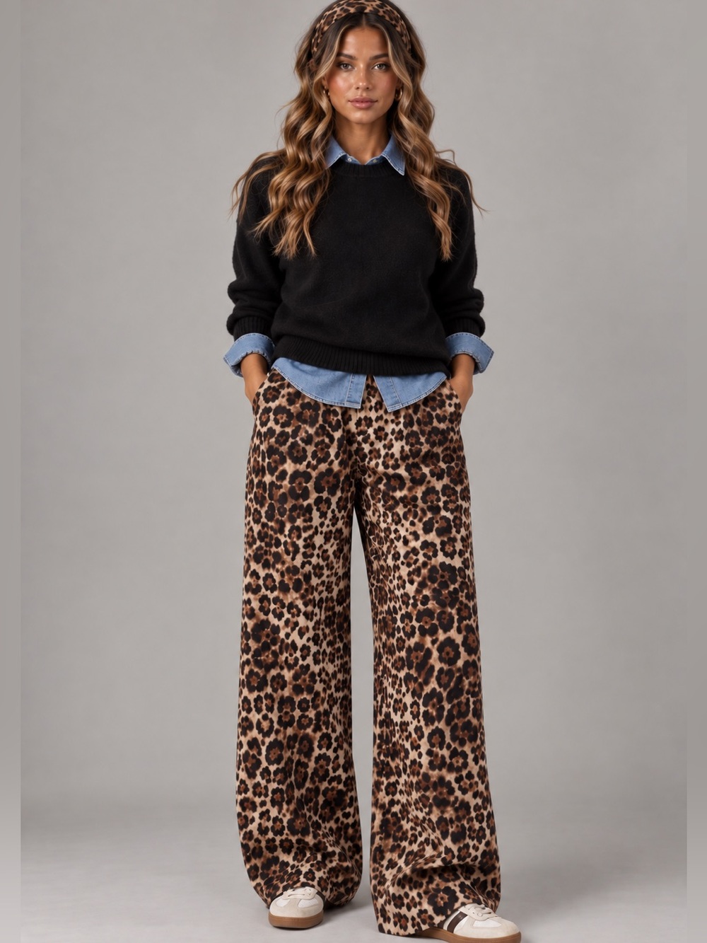 Zara Leopard Print Wide-Leg Loose Fit Pants in Brown Black Effortless Chic Sz Sm - Picture 11 of 11